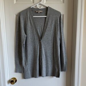 LOFT Gray V-Neck Three-Button Cardigan